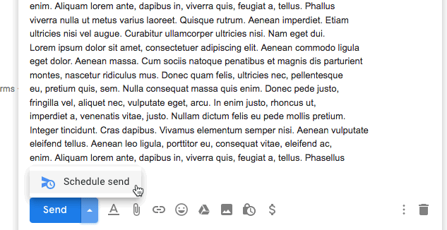 Меню Запланировать отправку в Gmail