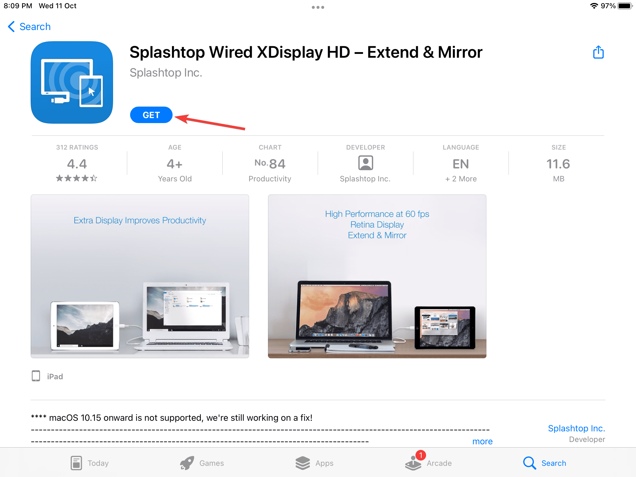 Страница приложения Wired XDisplay в App Store