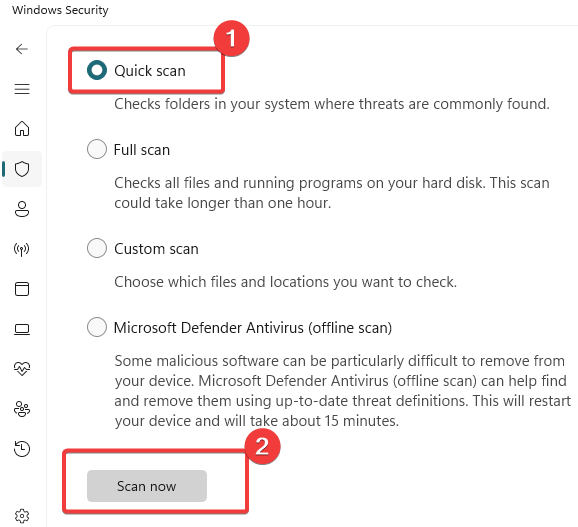 Выбор 'Полное сканирование' и кнопка 'Сканировать сейчас'