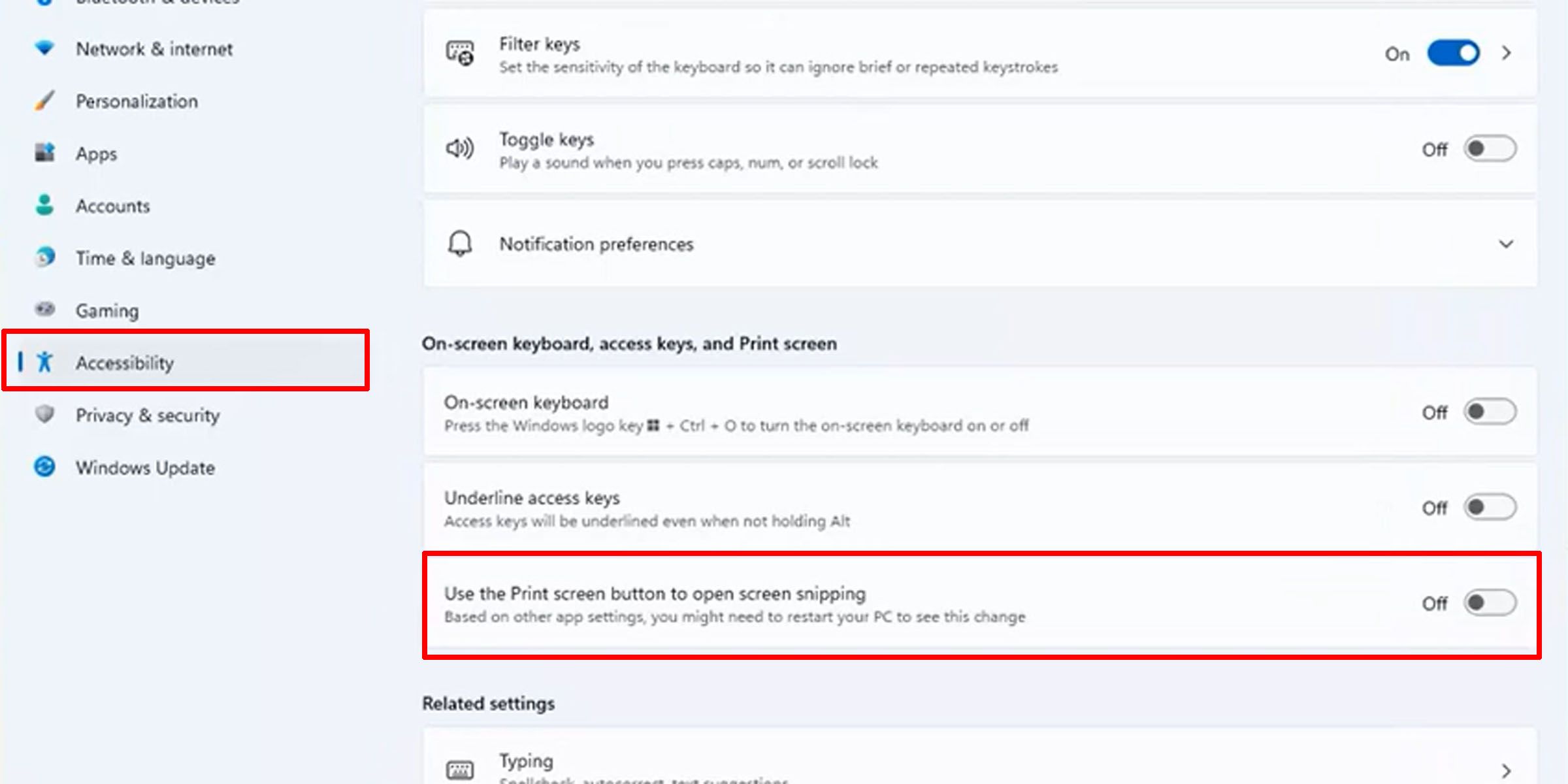 Настройка работы клавиши Print Screen в Параметрах Windows