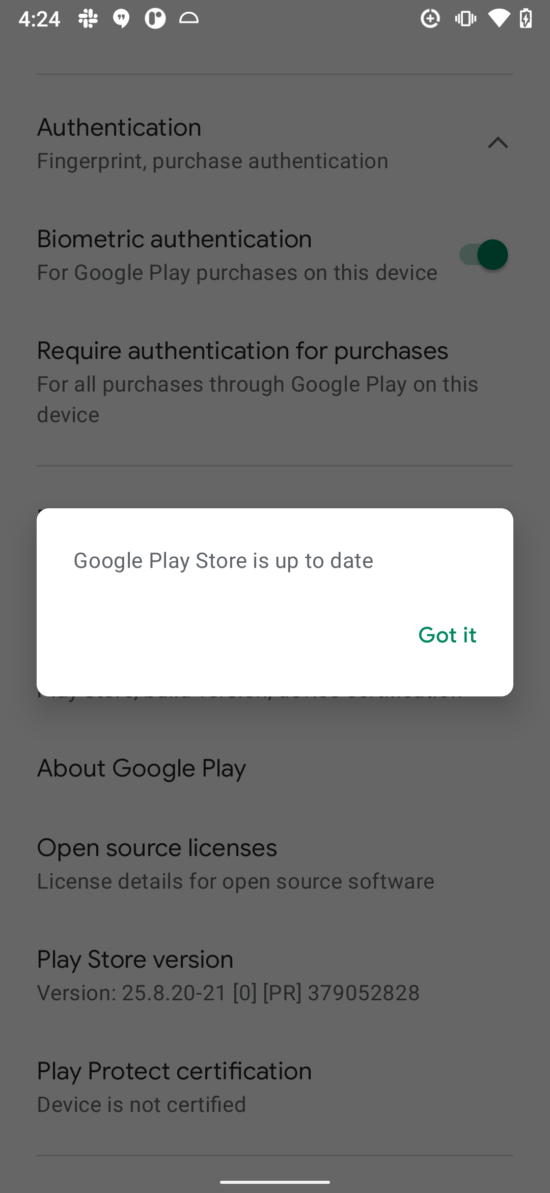 Подтверждение, что Google Play обновлён