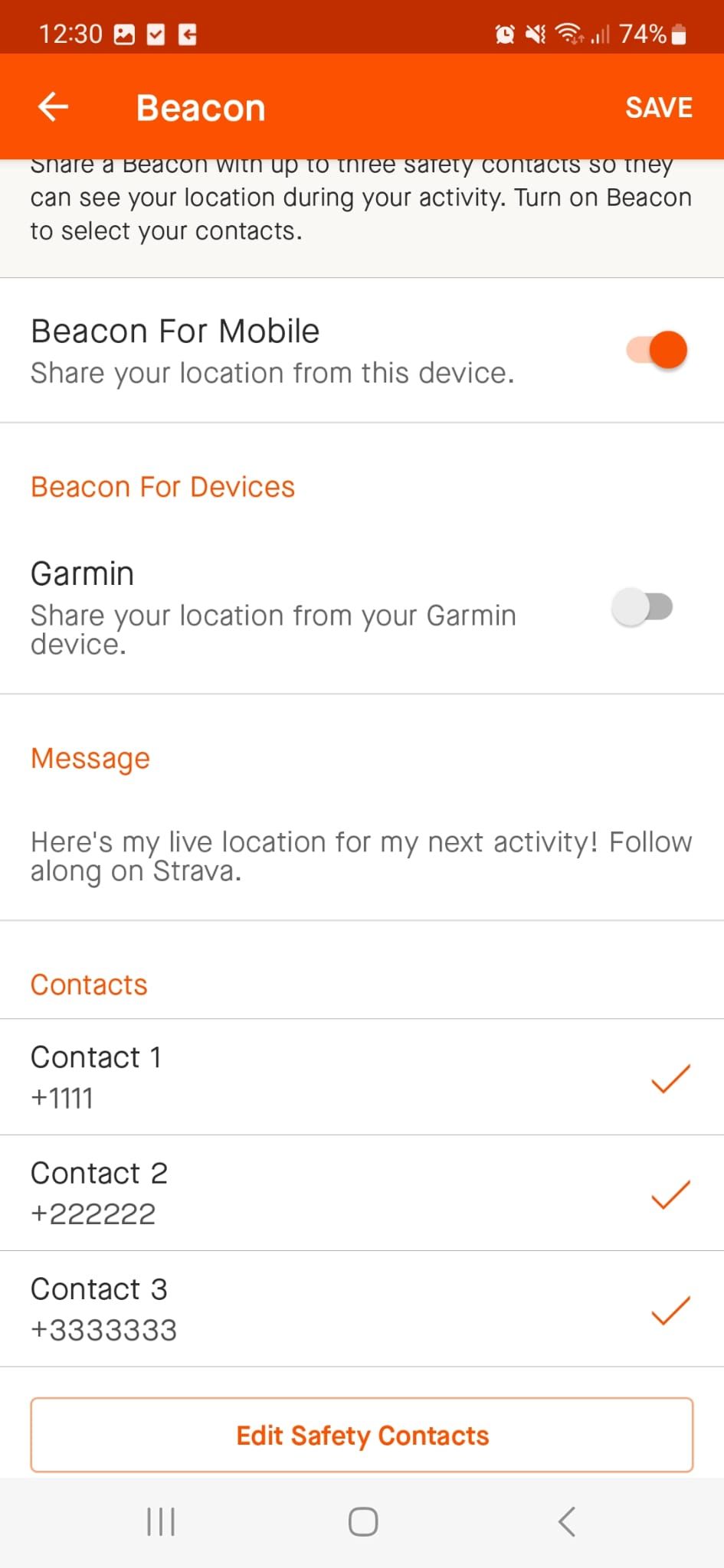Настройте контакты Beacon в Strava