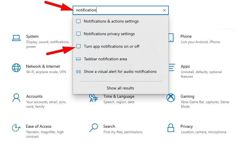 Список приложений для уведомлений в Windows