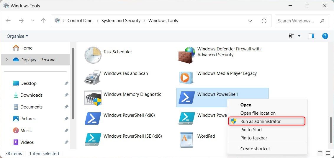 Открытие PowerShell через Пуск и Windows Tools
