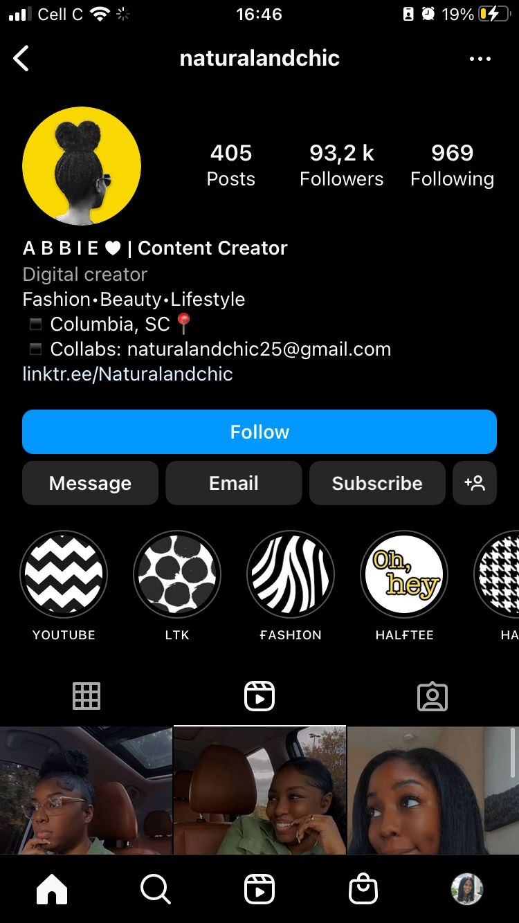 профиль Instagram автора с кнопкой подписки