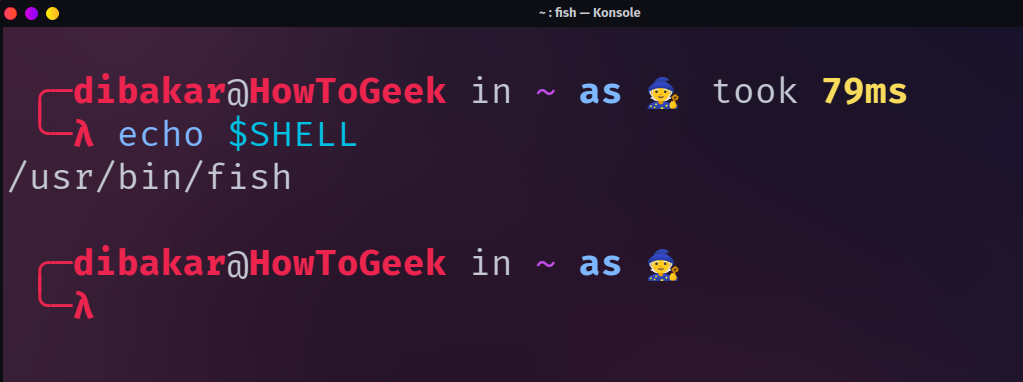 Проверка запуска оболочки fish в Garuda Linux