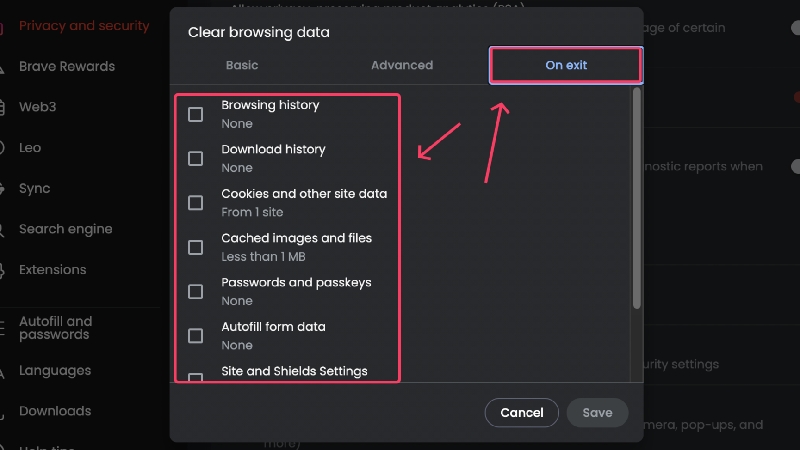 on exit behavior brave