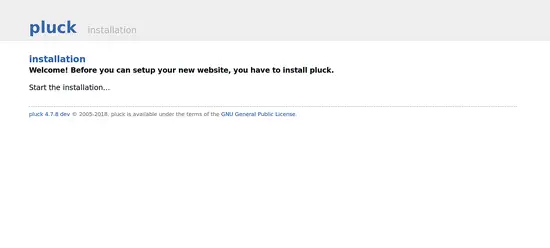 Страница веб-установщика Pluck CMS