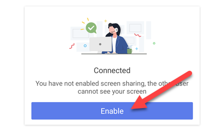 Кнопка Enable для совместного доступа к экрану