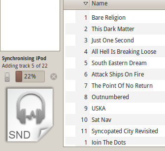 Процесс передачи файлов в Banshee: прогресс синхронизации
