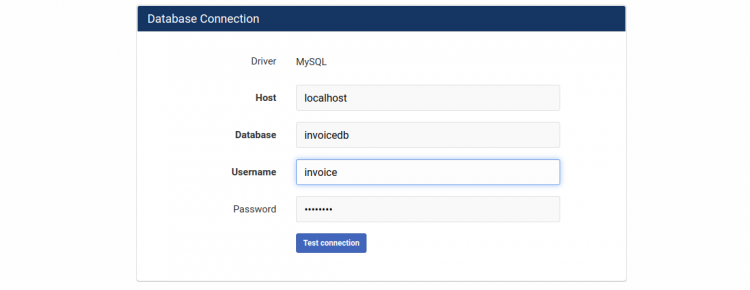 Параметры MySQL — экран установки базы данных