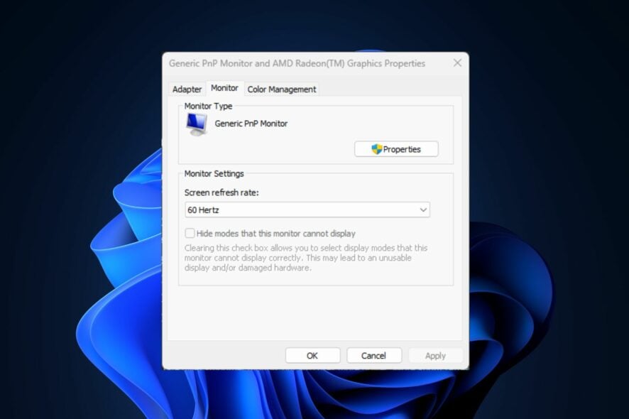 Не могу изменить частоту обновления монитора
