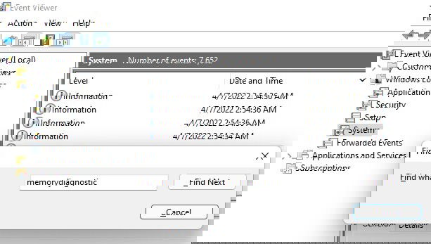 Просмотр результатов Memory Diagnostic в Просмотре событий Windows.