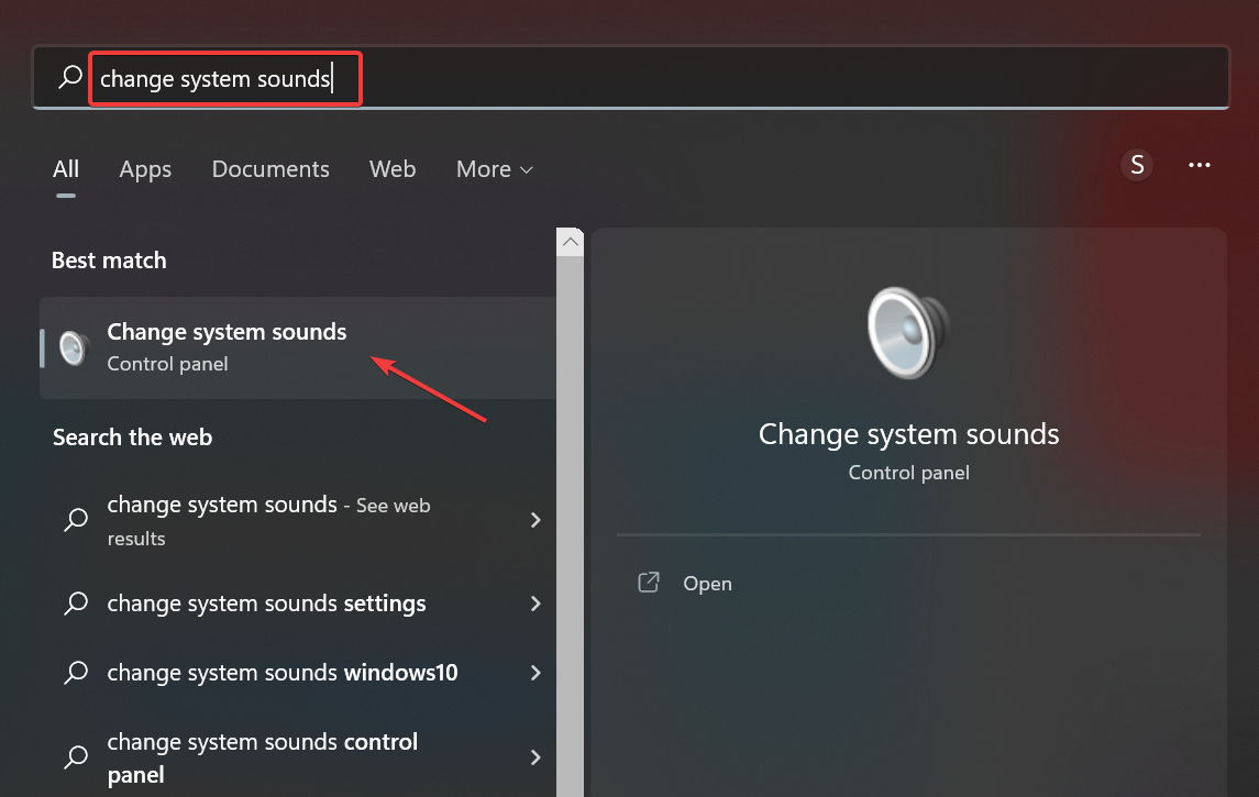 Открыть параметры системного звука в Windows 11