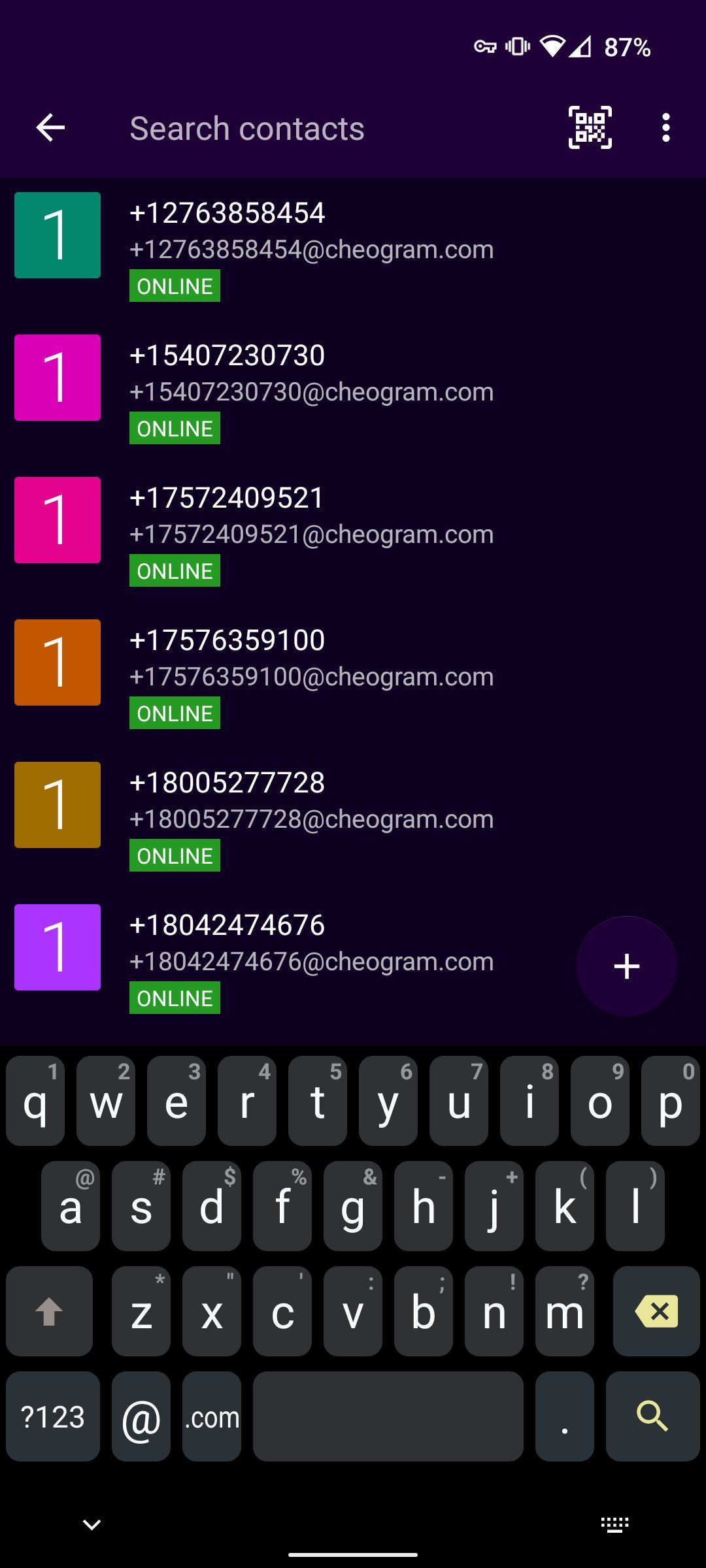 Cheogram: список контактов