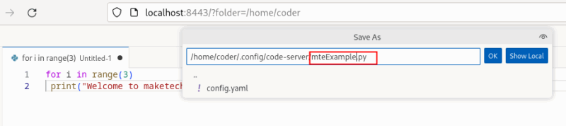 Сохранение файла в code-server