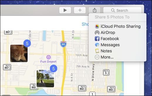 Варианты общего доступа: iCloud, Facebook, Сообщения и др.