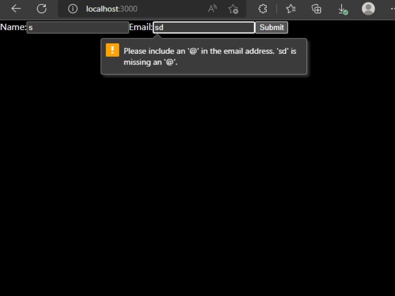 Пример приложения Next.js с полями имени и email и кнопкой отправки