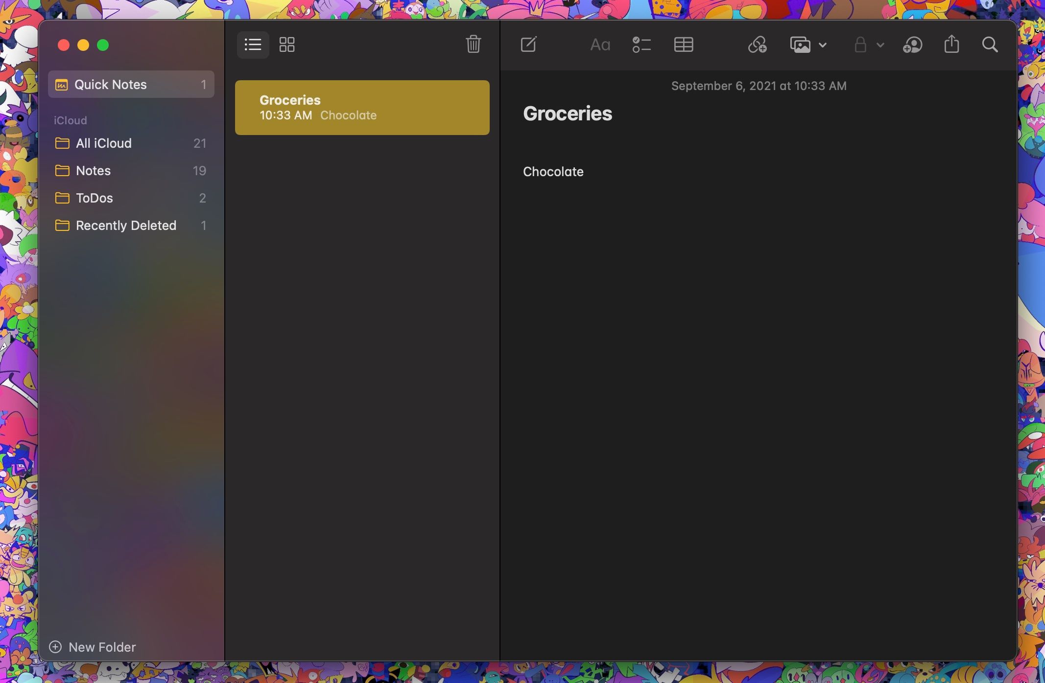 Расположение папки Быстрые заметки на Mac