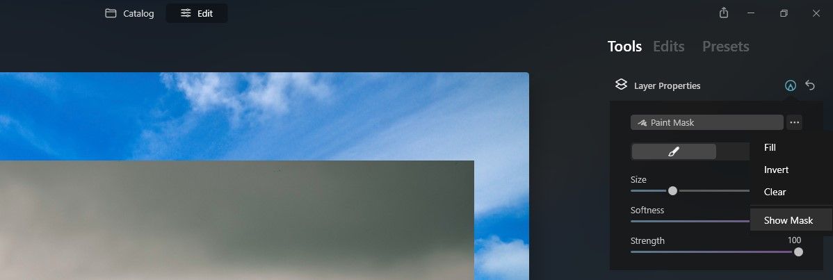 Показать параметры маски