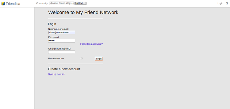 Форма входа в Friendica