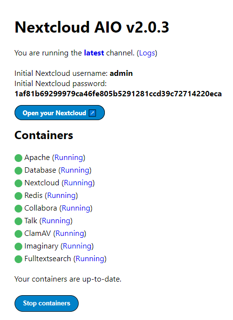Успешная установка Nextcloud