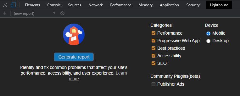 Lighthouse: генерация отчёта о производительности и доступности