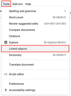Инструменты, Связанные объекты в Документах и Слайдах