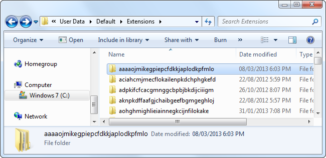 Папка расширения Ask Toolbar в директории профиля