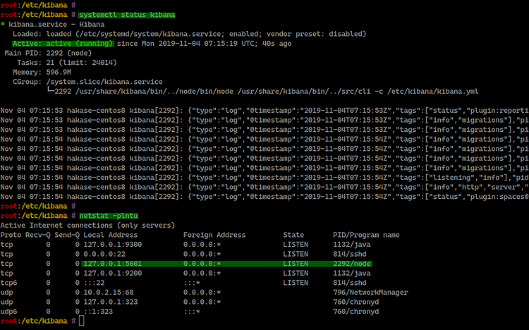 Estado del servicio Kibana