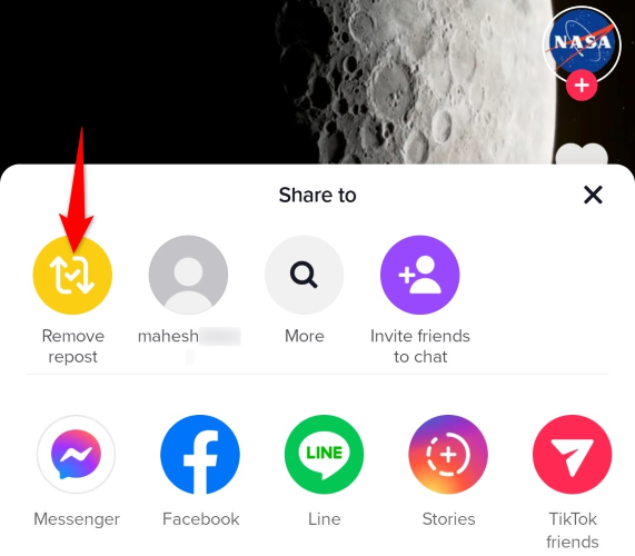 Пункт меню «Remove Repost».