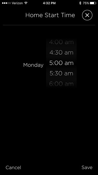 Главный экран термостата в приложении Ecobee
