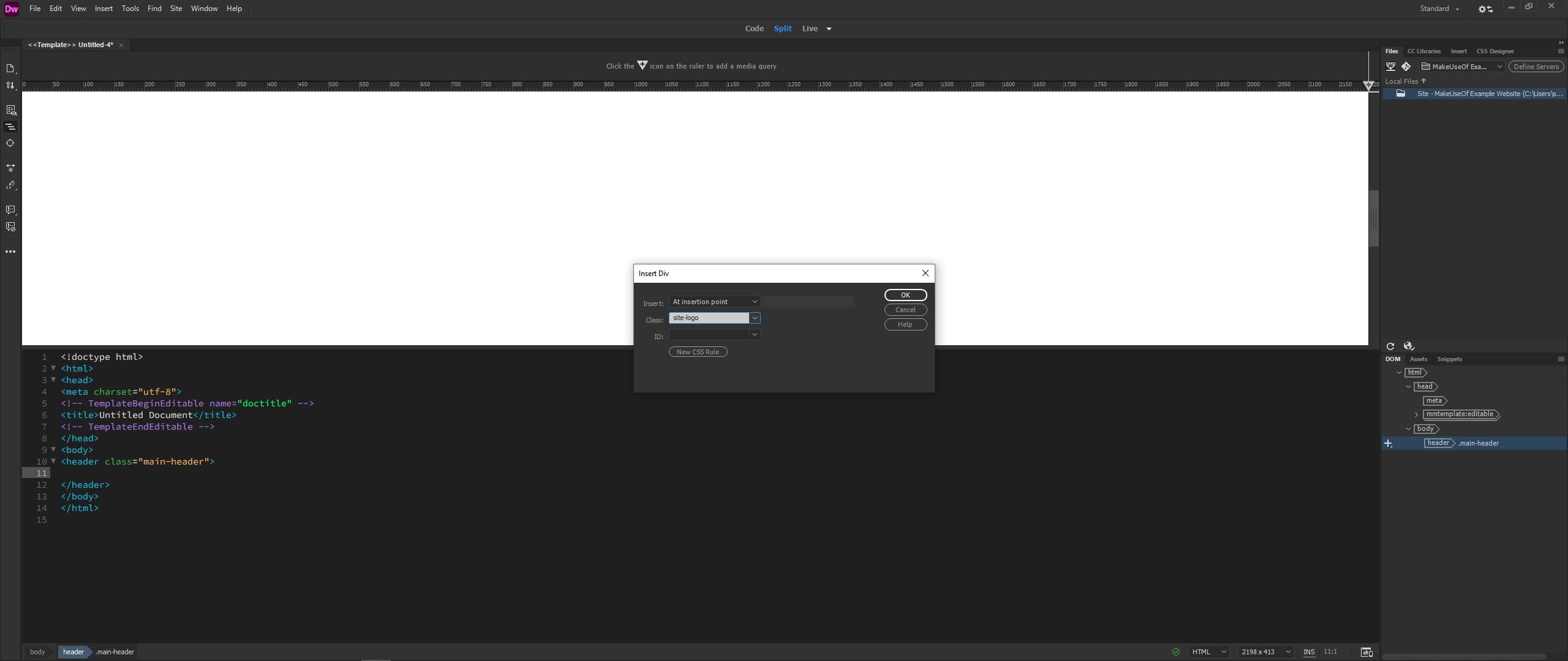 dreamweaver add logo container