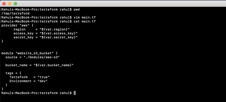 Root main.tf с вызовом модуля