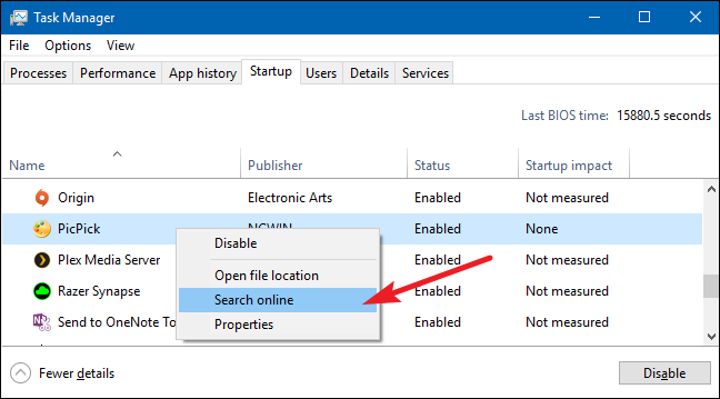 Результаты поиска приложения PicPick, найденные через Диспетчер задач