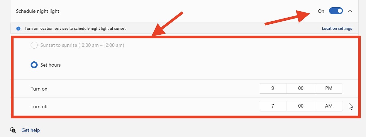 Параметры расписания Ночного света