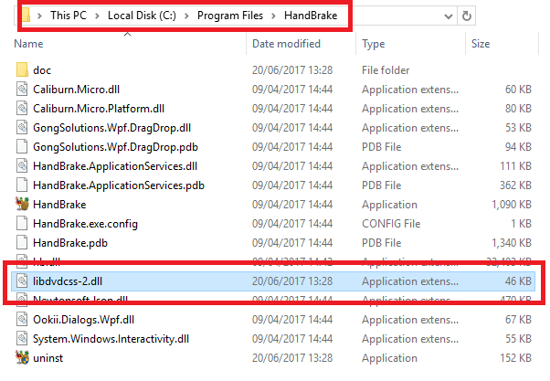 Папка установки HandBrake в Проводнике Windows