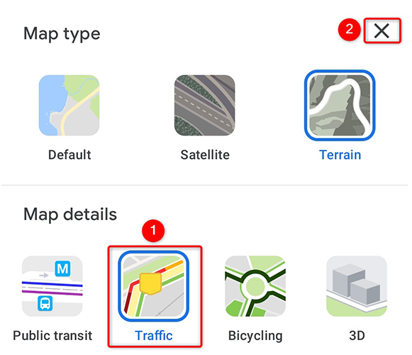 Выберите «Дорожное движение» и закройте меню.