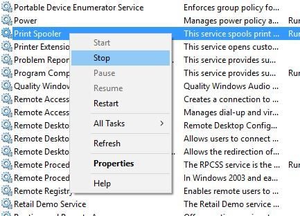 Остановка службы диспетчера очереди печати