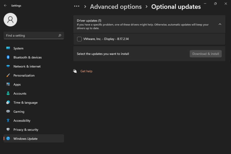 Список доступных обновлений драйверов