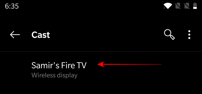 Подтверждение подключения Android к Fire TV — видно статус подключено
