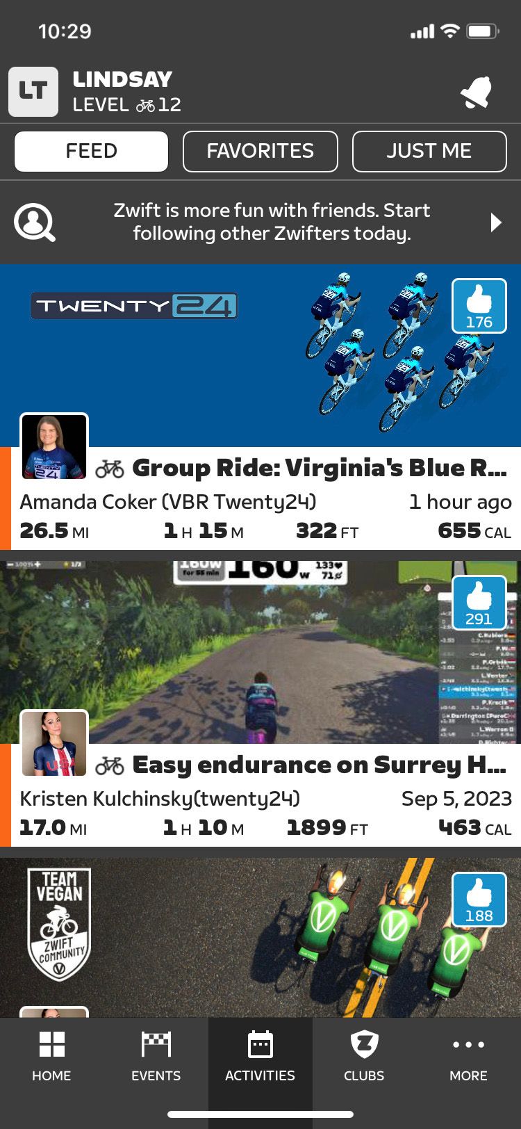 Zwift Companion app activities screen