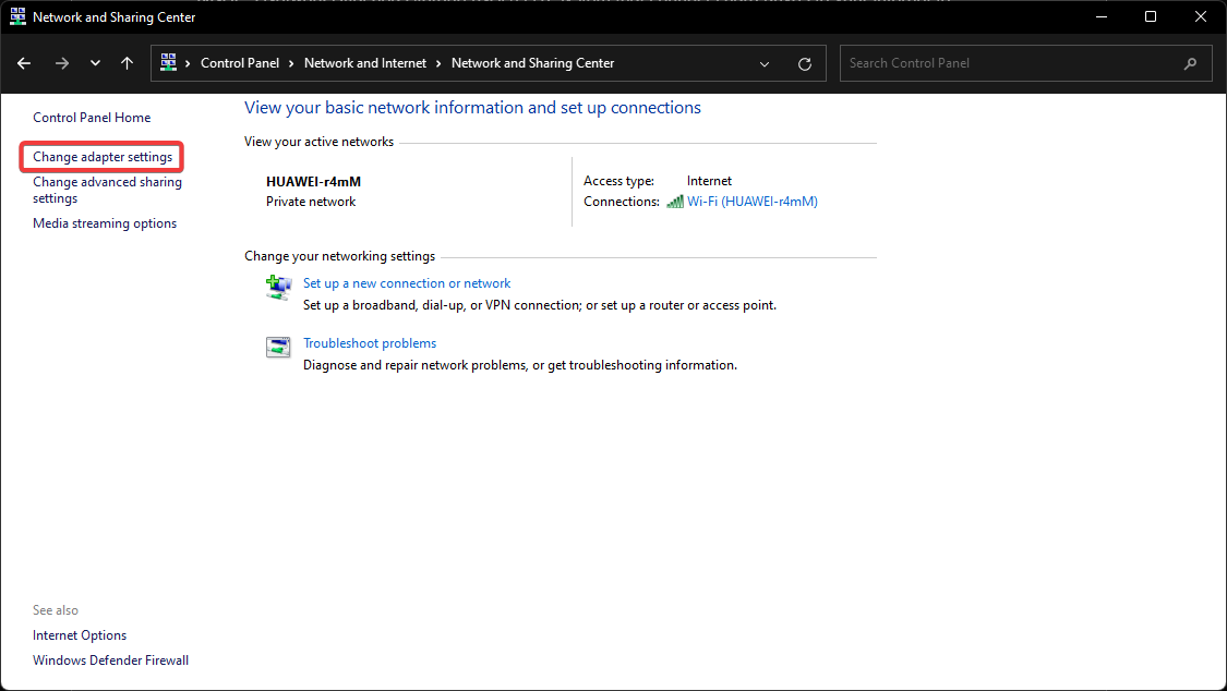 Изменение параметров адаптера в Windows для задания IP.