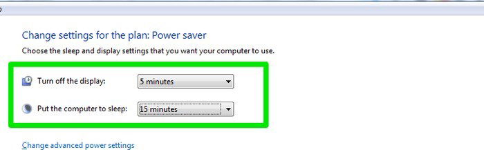 Параметры Откл дисплея Сон