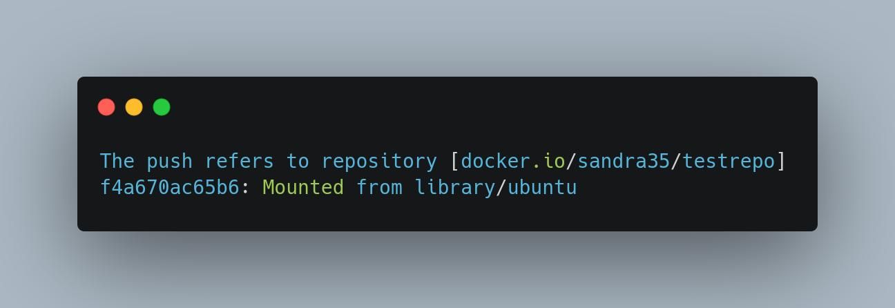 Успешный push в реестр Docker