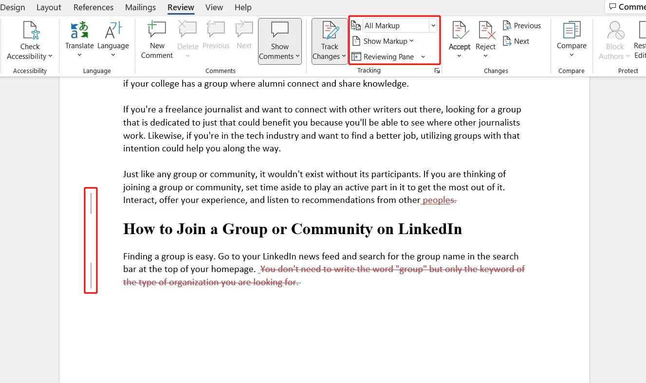 Отметки правок в Word (красные выделения)