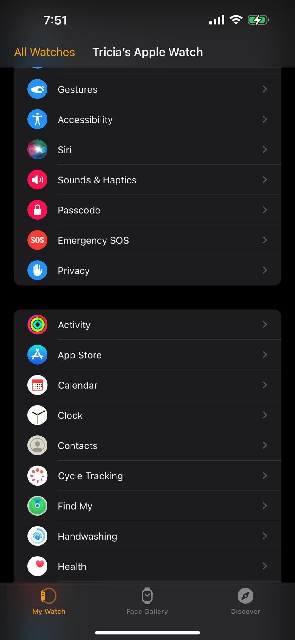 Раздел Конфиденциальность в приложении Watch на iPhone
