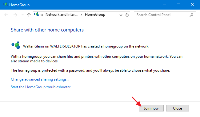 Присоединение к HomeGroup