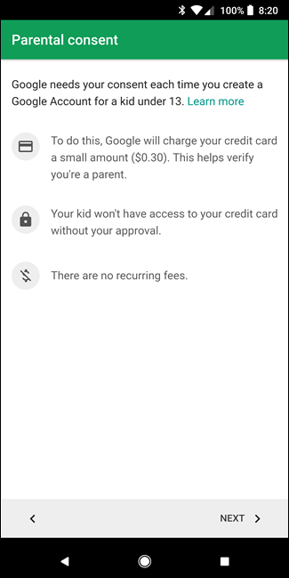 Экран подтверждения платёжного метода для согласия родителей