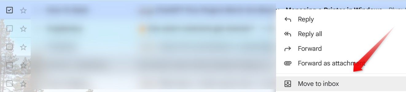 Перемещение архивного письма в Входящие.